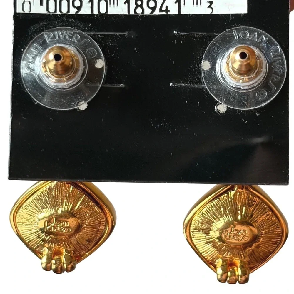 NEW Joan Rivers Gold Tone Pave Crystal Square Drop Hoop Earrings‎ Vintage Style